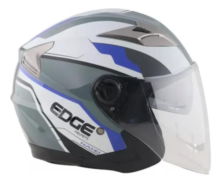 Casco Semi Integral Jaguar Azul con Blanco y Gris Brillante