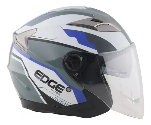 Casco Semi Integral Jaguar Azul con Blanco y Gris Brillante