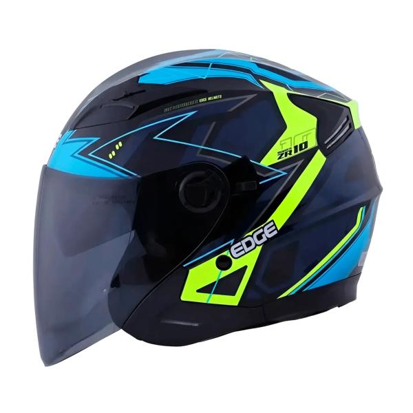 Casco Semi Integral Jaguar Negro con Azul y Verde Brillante